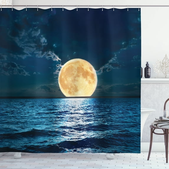 Ambesonne Ocean Shower Curtain, Magic Super Moon Design, 69"Wx84"L, Yellow Navy