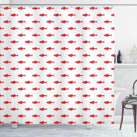 Ambesonne Ocean Shower Curtain, Nautical Sketchy Sea Life Art, 69"Wx75"L, Scarlet White