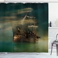 thumbnail image 1 of Ambesonne Ocean Shower Curtain, Old Ship on Calm Waters, 69"Wx70"L, Green Brown Dark Blue, 1 of 3