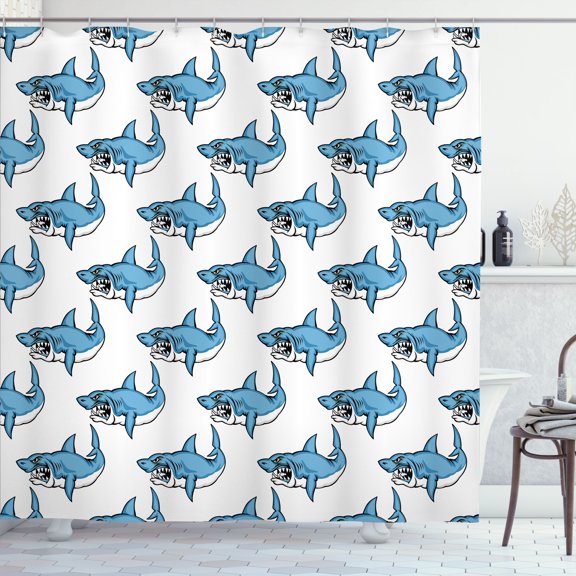 Ambesonne Ocean Shower Curtain, Sea Fierce Wild Shark, 69"Wx70"L, Blue White