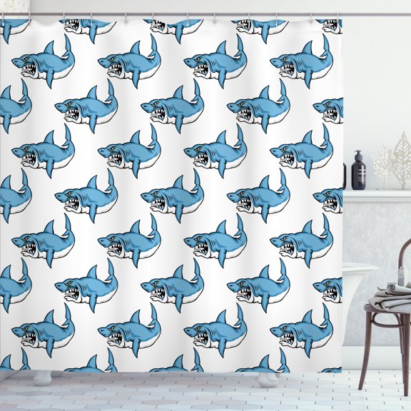 Ambesonne Ocean Shower Curtain, Sea Fierce Wild Shark, 69"Wx70"L, Blue White