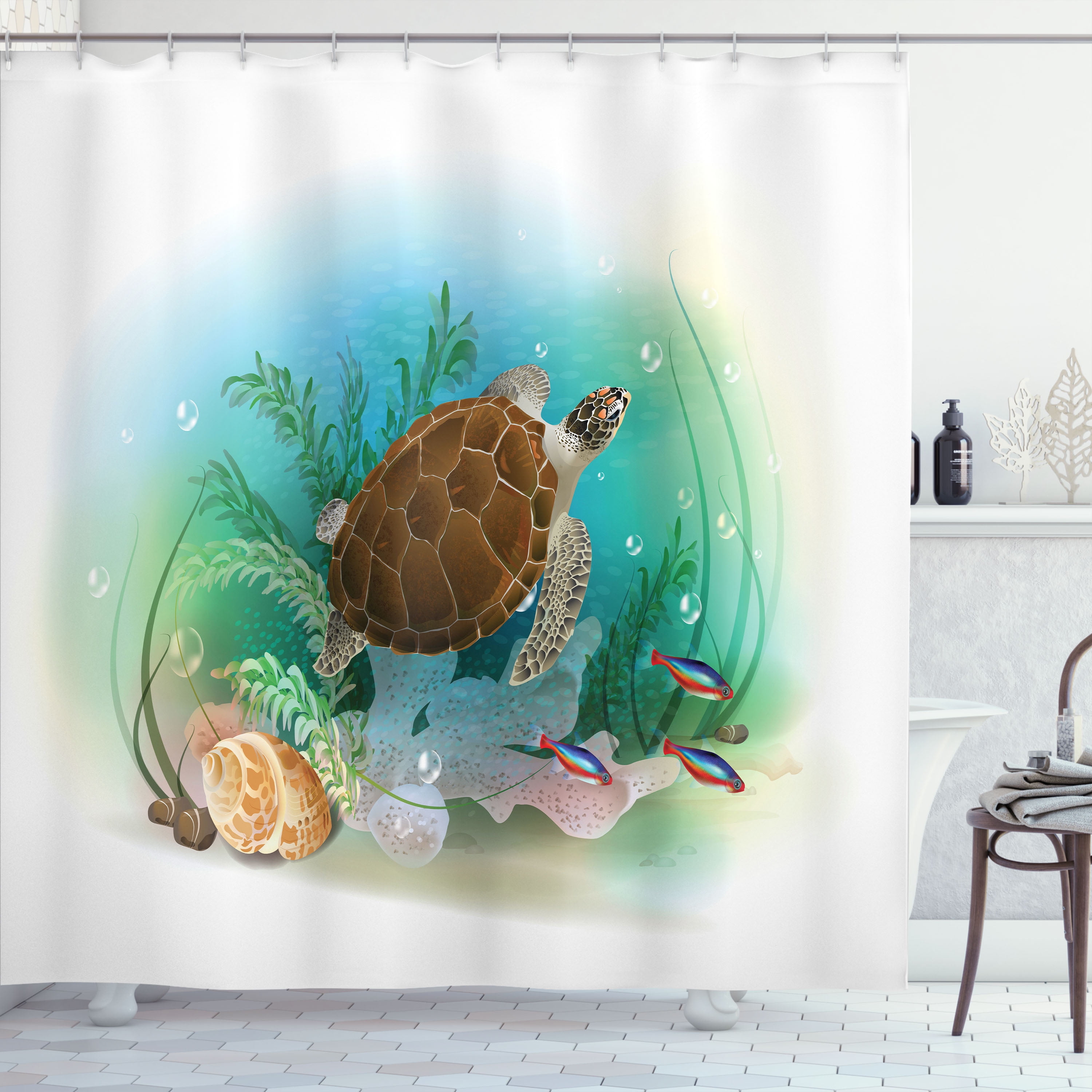 Ambesonne Ocean Shower Curtain, Sea Turtles Underwater, 69