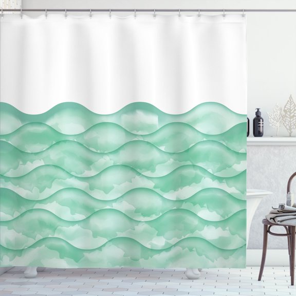 Ambesonne Ocean Shower Curtain, Sea Waves Ocean Pattern Art, 69"Wx70"L, Seafoam White