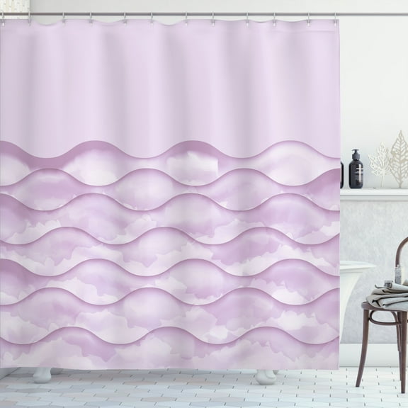 Ambesonne Ocean Shower Curtain, Sea Waves Ocean Pattern Art, 69"Wx75"L, Lilac Mauve