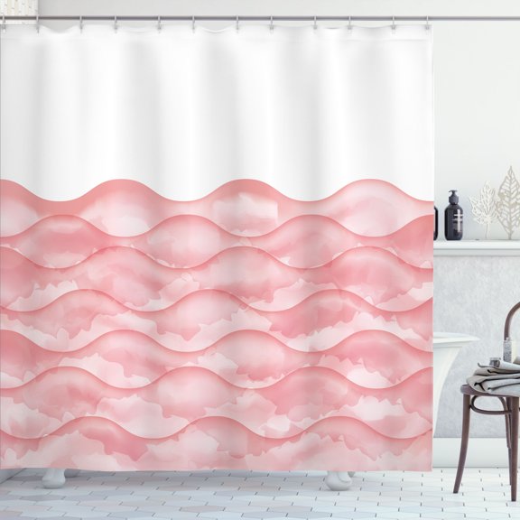 Ambesonne Ocean Shower Curtain, Sea Waves Ocean Pattern Art, 69"Wx75"L, Pastel Pink