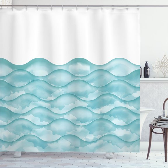 Ambesonne Ocean Shower Curtain, Sea Waves Ocean Pattern Art, 69"Wx84"L, Aqua Ivory