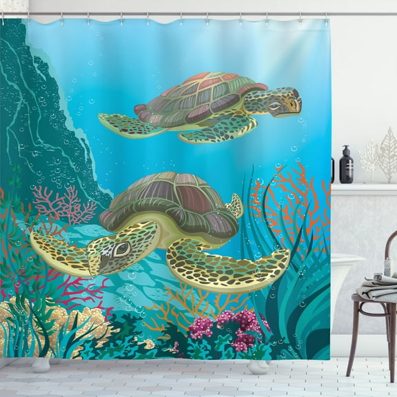 Ambesonne Ocean Shower Curtain, Sealife Turtles Aquatic, 69"Wx70"L, Multicolor