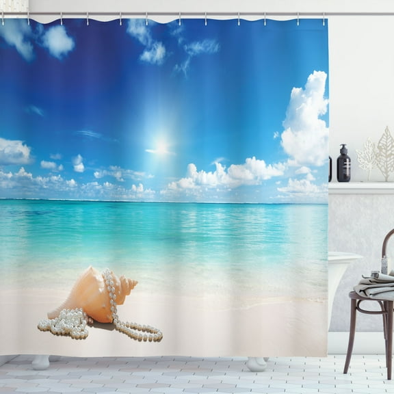 Ambesonne Ocean Shower Curtain, Seashells Tropical Beach, 69"Wx75"L, Turquoise and Cream