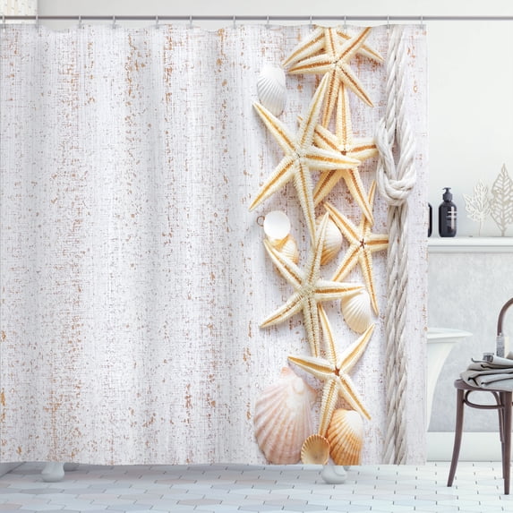 Ambesonne Ocean Shower Curtain, Seashells and Starfish, 69"Wx70"L, Ivory