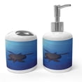 thumbnail image 1 of Ambesonne Ocean Soap Dispenser & Toothbrush Holder Set, Sea Turtle in Deep Sea, 2 Pcs, Aqua Navy Brown, 1 of 6