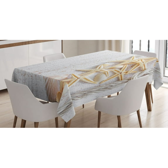 Ambesonne Ocean Tablecloth Rectangular Table Cover, Seashells and Starfish, 60"x90", Ivory