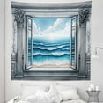 thumbnail image 1 of Ambesonne Ocean Tapestry Queen Size, Historic Window Sea Scenery, 88"x88", Sea Blue Coconut and Camel, 1 of 2