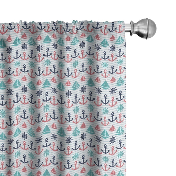 Ambesonne Ocean Themed Curtains, Maritime Anchor Boat, Pair of 28"x63", Coral and Dark Seafoam