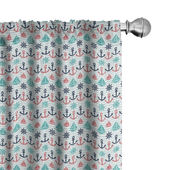 Ambesonne Ocean Themed Curtains, Maritime Anchor Boat, Pair of 28"x95", Coral and Dark Seafoam
