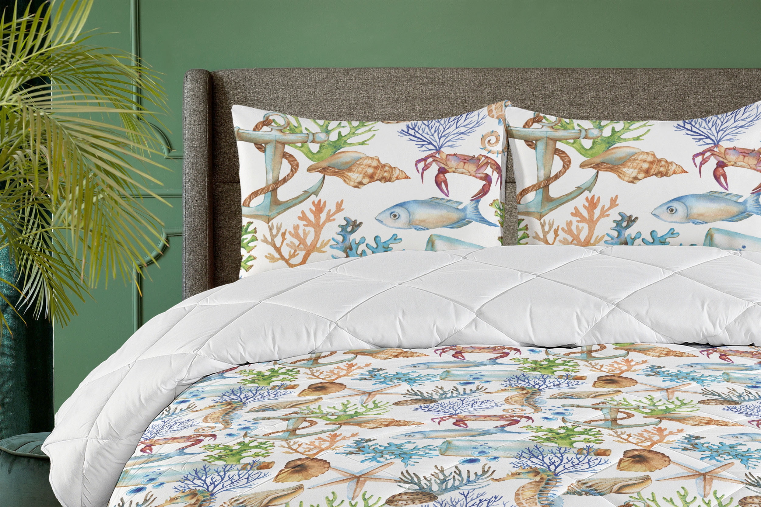 Ambesonne Ocean Themed Down Alternative Quilt Comforter, Nautical Fish