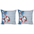 thumbnail image 1 of Ambesonne Ocean Throw Pillow Cover 2 Pack, Fishing Net Wood Seashell, 20", Dust Blue Red, 1 of 5