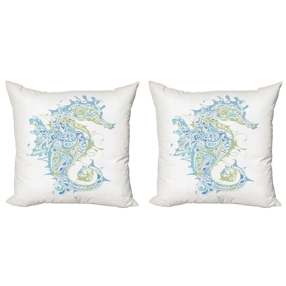 Ambesonne Ocean Throw Pillow Cover 2 Pack, Greek Seahorse Mythological, 20", Pale Blue Green