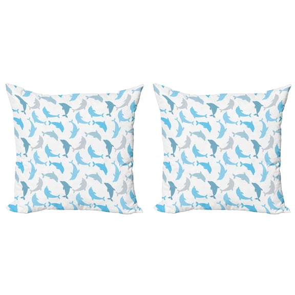 Ambesonne Ocean Throw Pillow Cover 2 Pack, Jumping Dolphin, 20", White Blue Grey