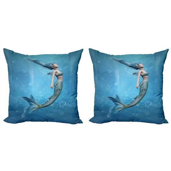 Ambesonne Ocean Throw Pillow Cover 2 Pack, Mermaid Myth Creature, 18", Blue