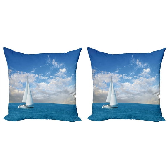 Ambesonne Ocean Throw Pillow Cover 2 Pack, Modern Sail Boat on Sea, 16", Sky Blue and White