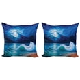 thumbnail image 1 of Ambesonne Ocean Throw Pillow Cover 2 Pack, Moonlight over Wavy Sea, 24", Navy White, 1 of 6
