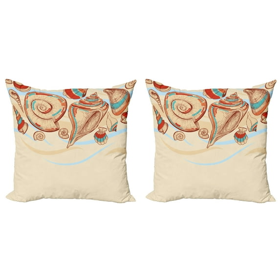 Ambesonne Ocean Throw Pillow Cover 2 Pack, Seashells Pastel Colored, 18", Cream Red Teal