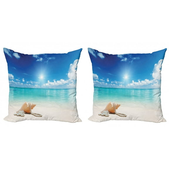Ambesonne Ocean Throw Pillow Cover 2 Pack, Seashells Tropical Beach, 20", Turquoise and Cream