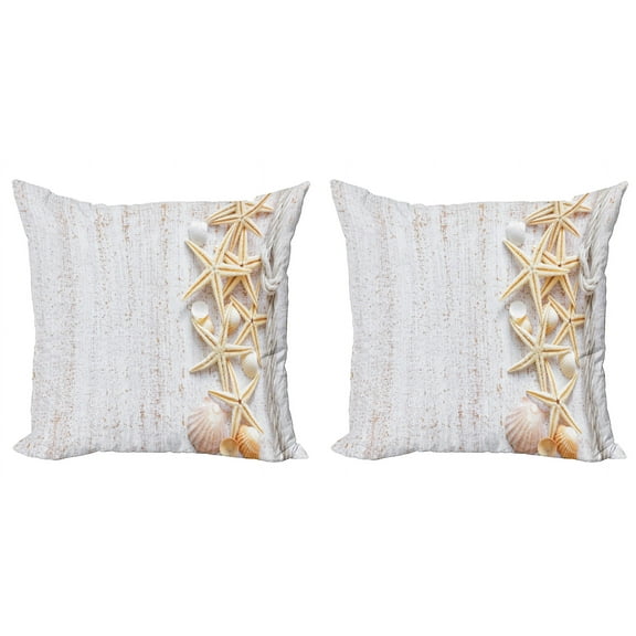 Ambesonne Ocean Throw Pillow Cover 2 Pack, Seashells and Starfish, 16", Ivory