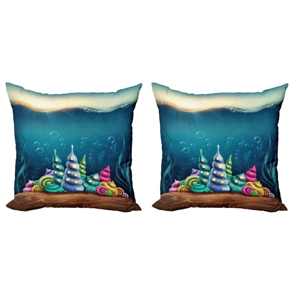 Ambesonne Ocean Throw Pillow Cover 2 Pack, Shell Houses Bubbles, 18", Teal Brown