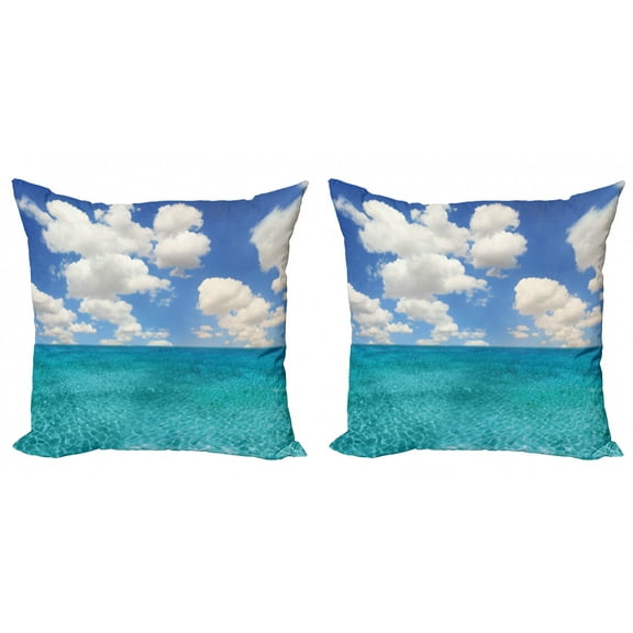 Ambesonne Ocean Throw Pillow Cover 2 Pack, Tropical Island Beach, 20", Turquoise Aqua