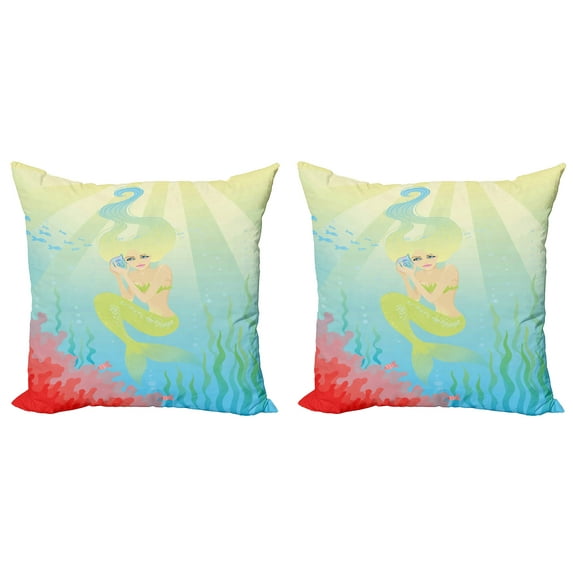 Ambesonne Ocean Throw Pillow Cover 2 Pack, Unusual Mermaid Shell, 16", Coral Blue