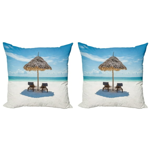 Ambesonne Ocean Throw Pillow Cover 2 Pack, Zanzibar Eastern Scenery, 24", Turquoise Cream