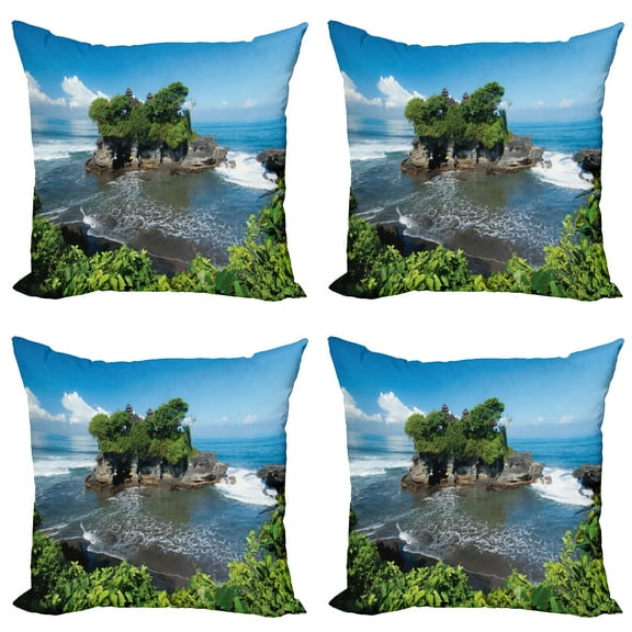 Ambesonne Ocean Throw Pillow Cover 4 Pack, Building in Bali Island Asia, 20", Green Blue