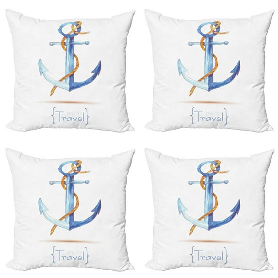 Ambesonne Ocean Throw Pillow Cover 4 Pack, Classic Sail Emblem, 16", Blue White Brown