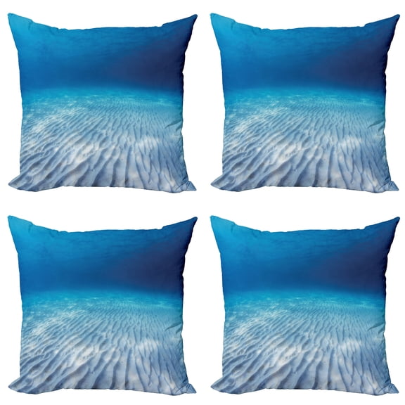 Ambesonne Ocean Throw Pillow Cover 4 Pack, Clear Water and Waves, 20", Navy Beige