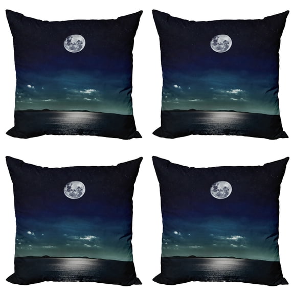 Ambesonne Ocean Throw Pillow Cover 4 Pack, Full Moon in the Sea, 16", Black Navy