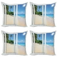 thumbnail image 1 of Ambesonne Ocean Throw Pillow Cover 4 Pack, Island Scenery Traveling, 18", White Cream Blue, 1 of 7