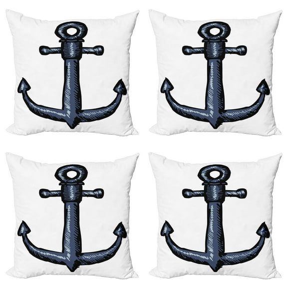 Ambesonne Ocean Throw Pillow Cover 4 Pack, Nautical Anchor Safety, 18", Grey White