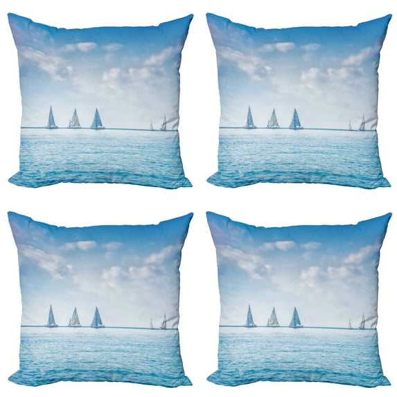 Ambesonne Ocean Throw Pillow Cover 4 Pack, Sail Boats Regatta Race, 18", Pale Blue and White