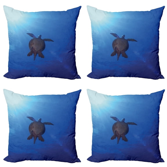 Ambesonne Ocean Throw Pillow Cover 4 Pack, Sea Turtle in Deep Sea, 18", Aqua Navy Brown
