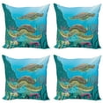 thumbnail image 1 of Ambesonne Ocean Throw Pillow Cover 4 Pack, Sealife Turtles Aquatic, 16", Multicolor, 1 of 7