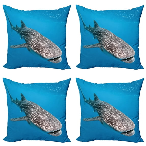 Ambesonne Ocean Throw Pillow Cover 4 Pack, Swimming Whale Sea, 16", Dimgray Blue