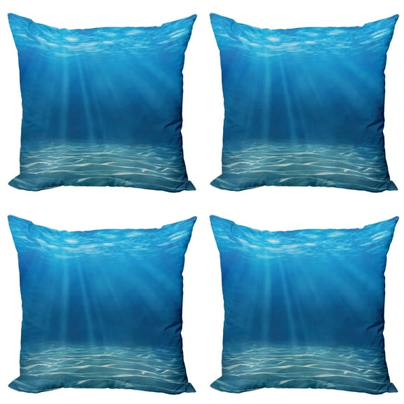 Ambesonne Ocean Throw Pillow Cover 4 Pack, Underwater Wilderness, 16", Blue Turquoise