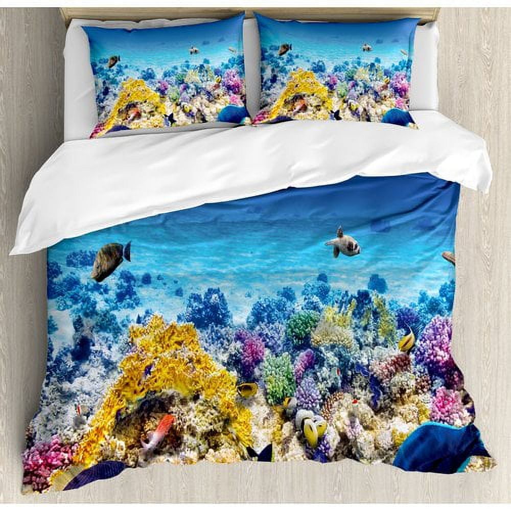 King Size Ocean Underwater Scene Microfiber Duvet Cover Set