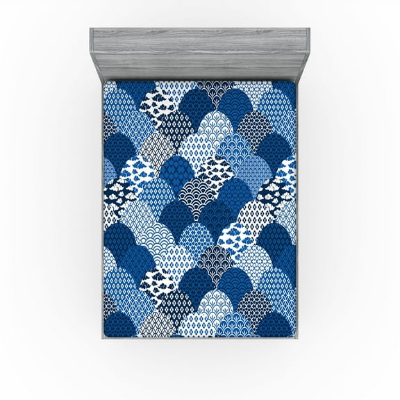 Ambesonne Ocean Waves Fitted Sheet, Abstract Japan Pattern, California King, Dark Lavender White