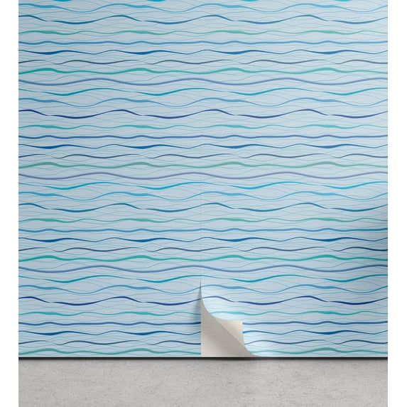 Ambesonne, Ocean Waves Peel & Stick Wallpaper for Home, Curvy Stripes Nautical, 13"x72", Pale Sky Blue Turquoise