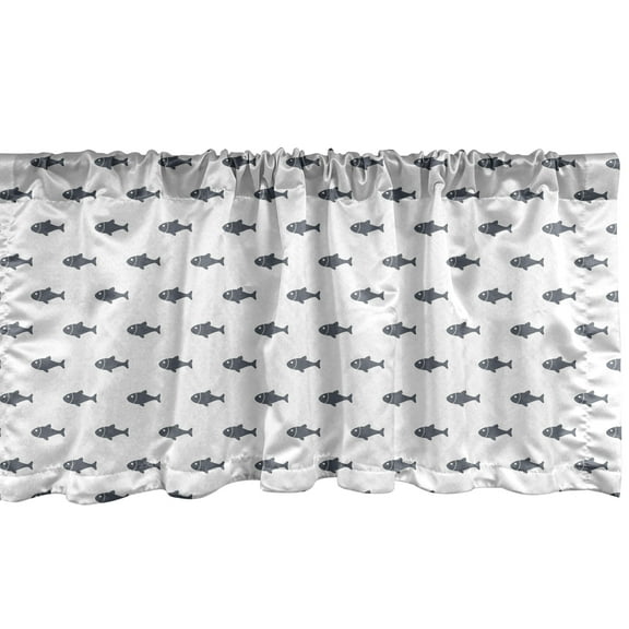 Ambesonne Ocean Window Valance, Sketchy Schoal of Fish, 54" X 18", Charcoal Grey White