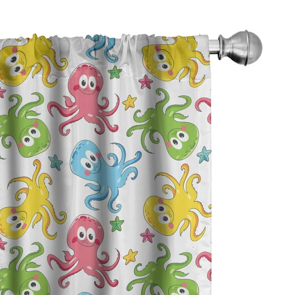 Ambesonne Octopus Curtains, Cheerful Ocean Animals, Pair of 28"x63", Multicolor