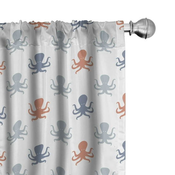 Ambesonne Octopus Curtains, Nautical Silhouettes, Pair of 28"x95", Blue Grey Cinnamon