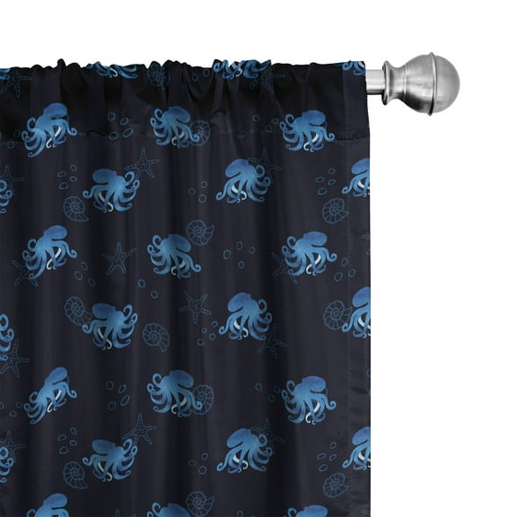 Ambesonne Octopus Curtains, Ocean Inhabitants, Pair of 28"x95", Blue Dark Blue